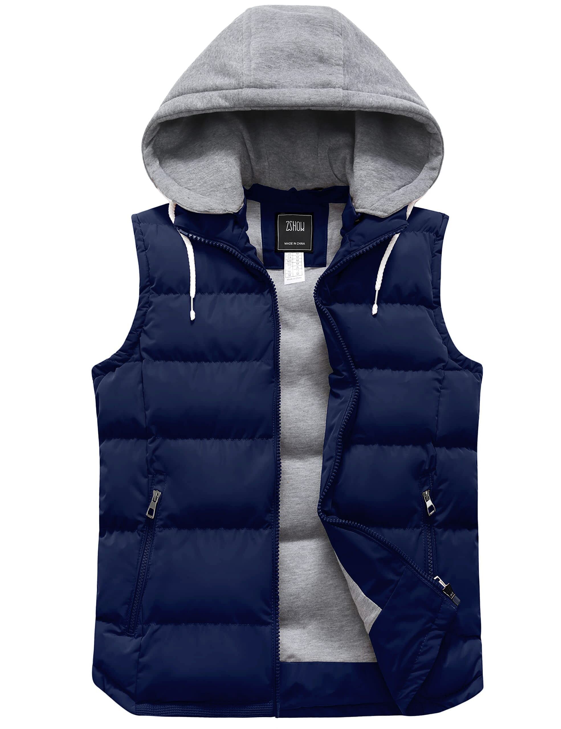 zshow women's winter padded vest removable hooded outwear jacket (navy, small)