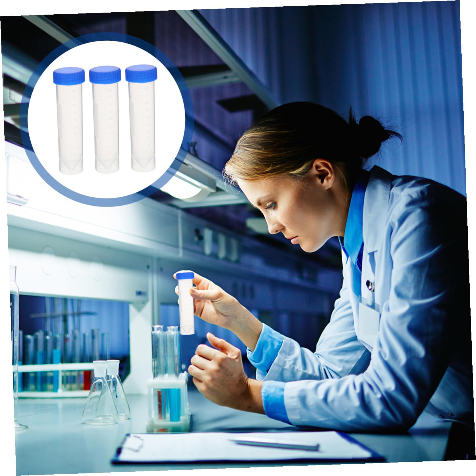 50 Provette Centrifuga in Plastica da 50ml per Analisi Biologiche, Trasparenza Ultra Alta Scala Graduata Chiara, Tappo a Vite, Autostanti per Campioni da Colore Casuale