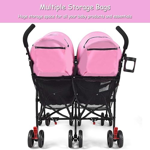 Miniatura 7 de BABY JOY Cochecito doble ligero diseño plegable de viaje cochecito de paraguas individual con arnés de 5 puntos soporte para tazas toldo para bebé