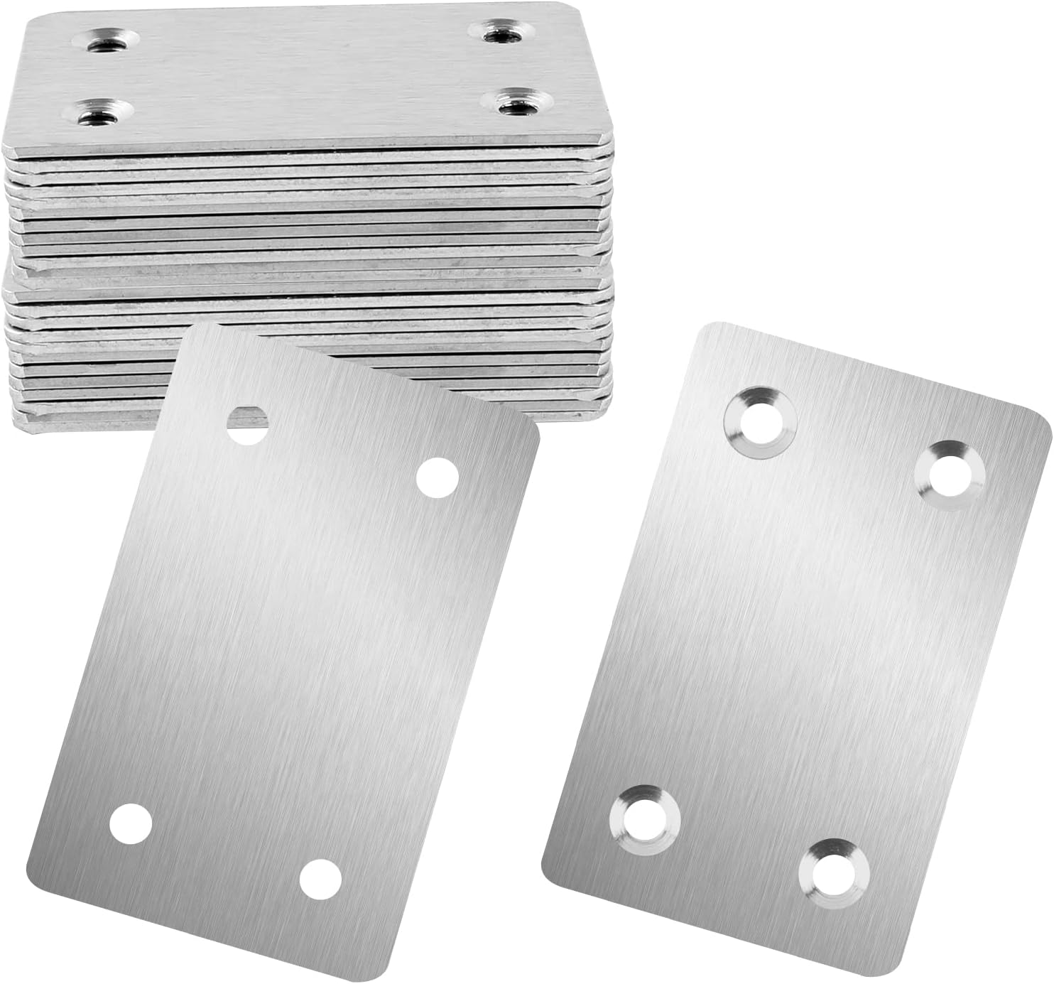 VinBee 20PCS Flat Metal Brackets with Screws Mending Plates for Wood Stainless Steel Straight Brace Metal Mending Joining Plates Repair Fixing Bracket Connector (2.4 x 1.5 Inches, 1.5mm Thickness)