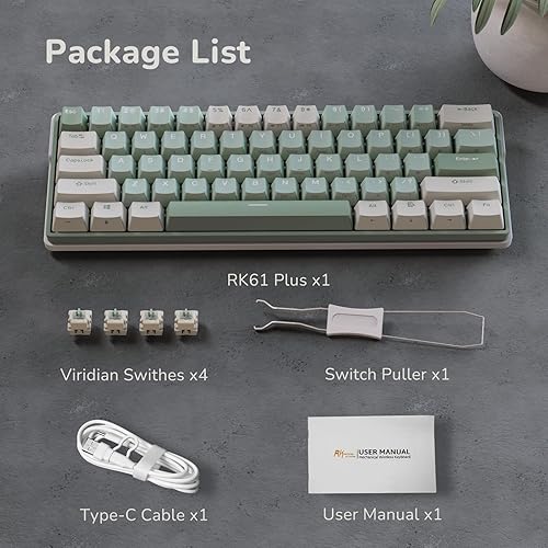 Miniatura 9 de RK ROYAL KLUDGE RK61 Plus - Teclado inalámbrico para juegos, 60% teclado mecánico con Bluetooth2.4GhzUSB cableado, teclados personalizados RGB para