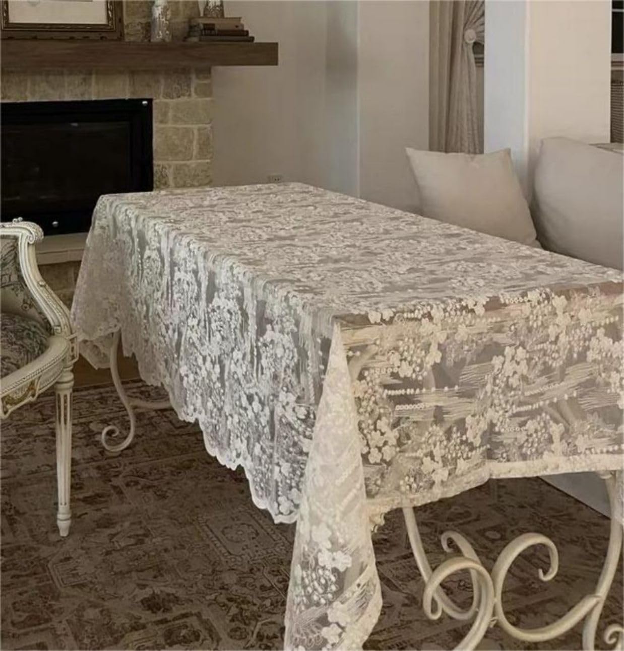 Tovaglia in pizzo vintage tinta unita 220x130 cm rotonda rettangolare per tavolo da pranzo