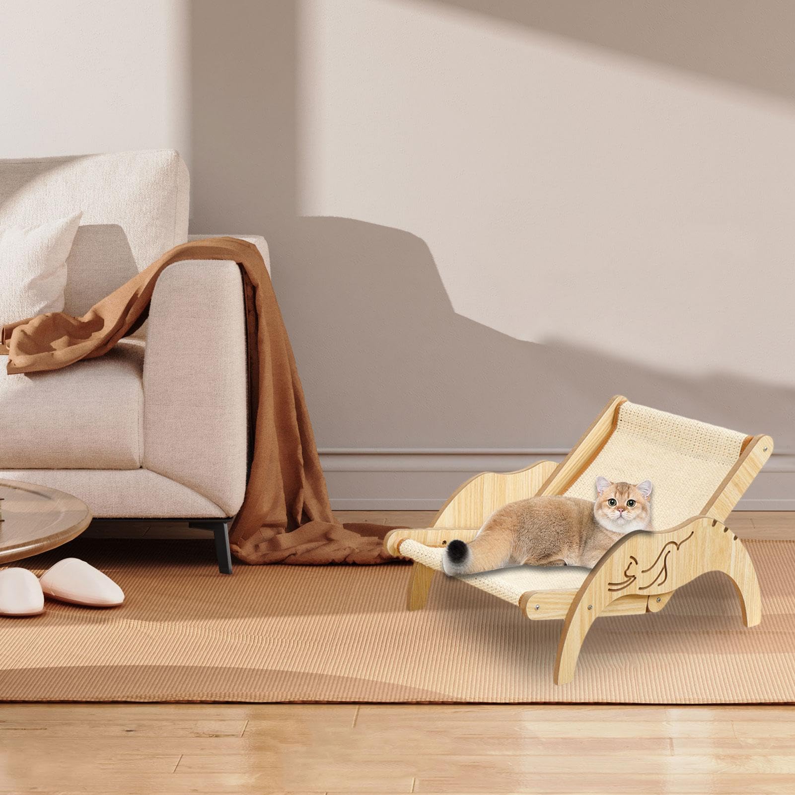 Katzen Sisal Stuhl - Katzenbett Mit Kratzfläche, Massivholz, 51,5x37x31,5cm