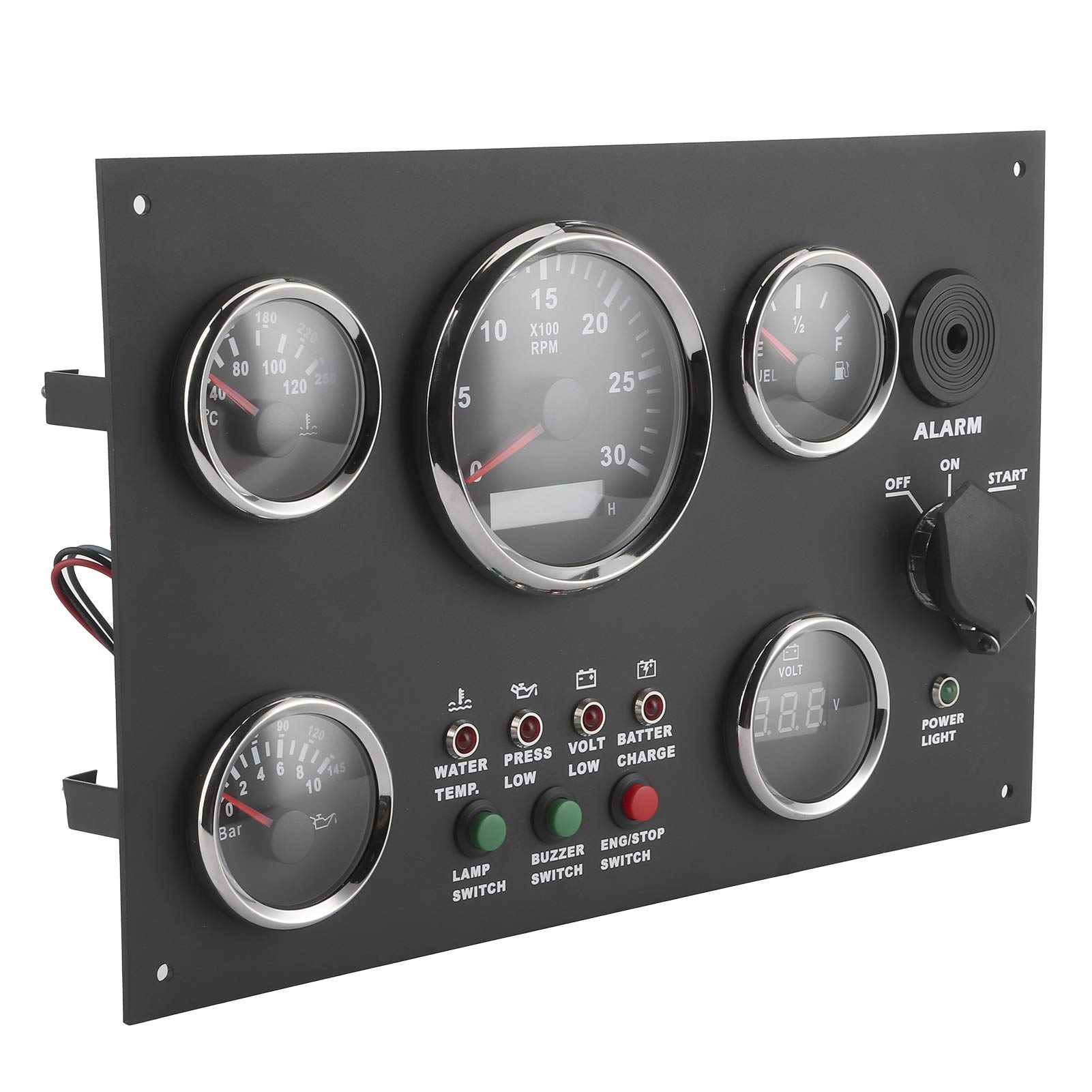 Dilwe Medidor Combinado de Acero Inoxidable de 24 V, Pantalla LCD Paso a Paso de 52 Mm y 82 Mm, Presión de Aceite, Temperatura del Agua, Voltaje para Usuarios de Motores de Yates, RV y Barcos