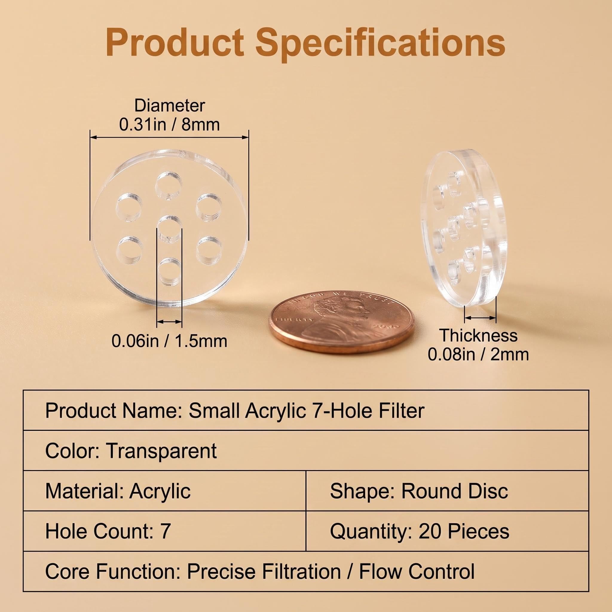 Lot de 20 filtres transparents en verre borosilicate de 8 mm avec trous et 7 trous en nid d'abeille