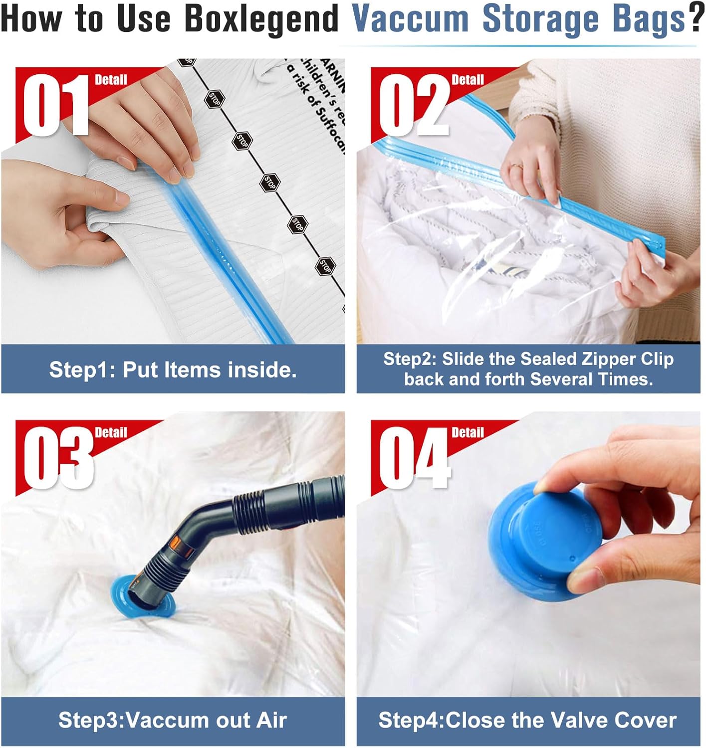 BoxLegend Vacuum Storage Bags with Hand Pump 6 Medium 19.68’’x27.56’’ Thickened Vacuum Seal Bags for Clothing Bed Sheets Pillowcases Compression Space Saving for Luggage, Backpack, Suitcase - Image 7