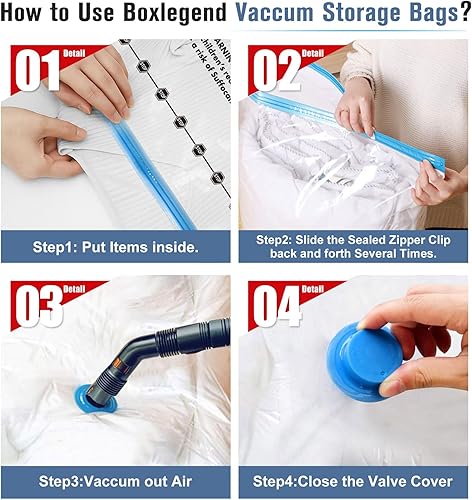 Miniatura 7 de BoxLegend Bolsas de almacenamiento al vacío con bomba de mano, 6 bolsas grandes de 23.6 x 31.5 pulgadas de sellado al vacío gruesas para ropa,