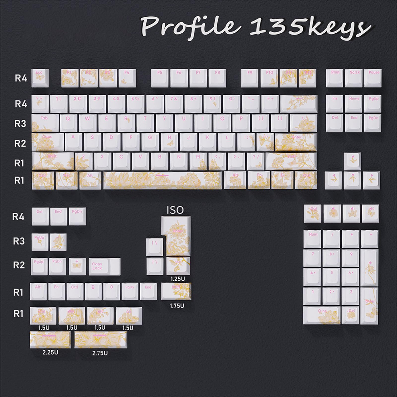 135 /108Keys Ricamo Keycaps Doppio Colpi Retroilluminato 5Sides Sublimazioni Per Tastiera Meccanica Keycap Set