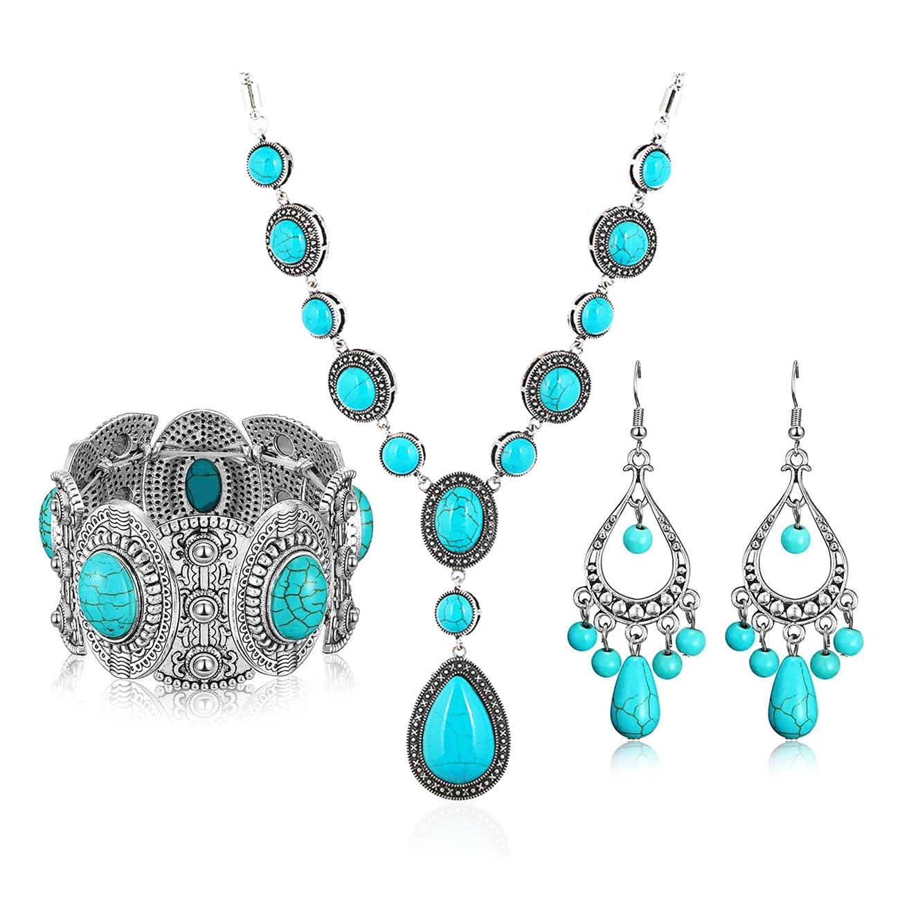TOEECY Conjuntos de Joyas para Mujer y Niñas Turquesa Colgante Collar Pendientes y Pulsera Fiesta Boda Nupcial Dama de Honor