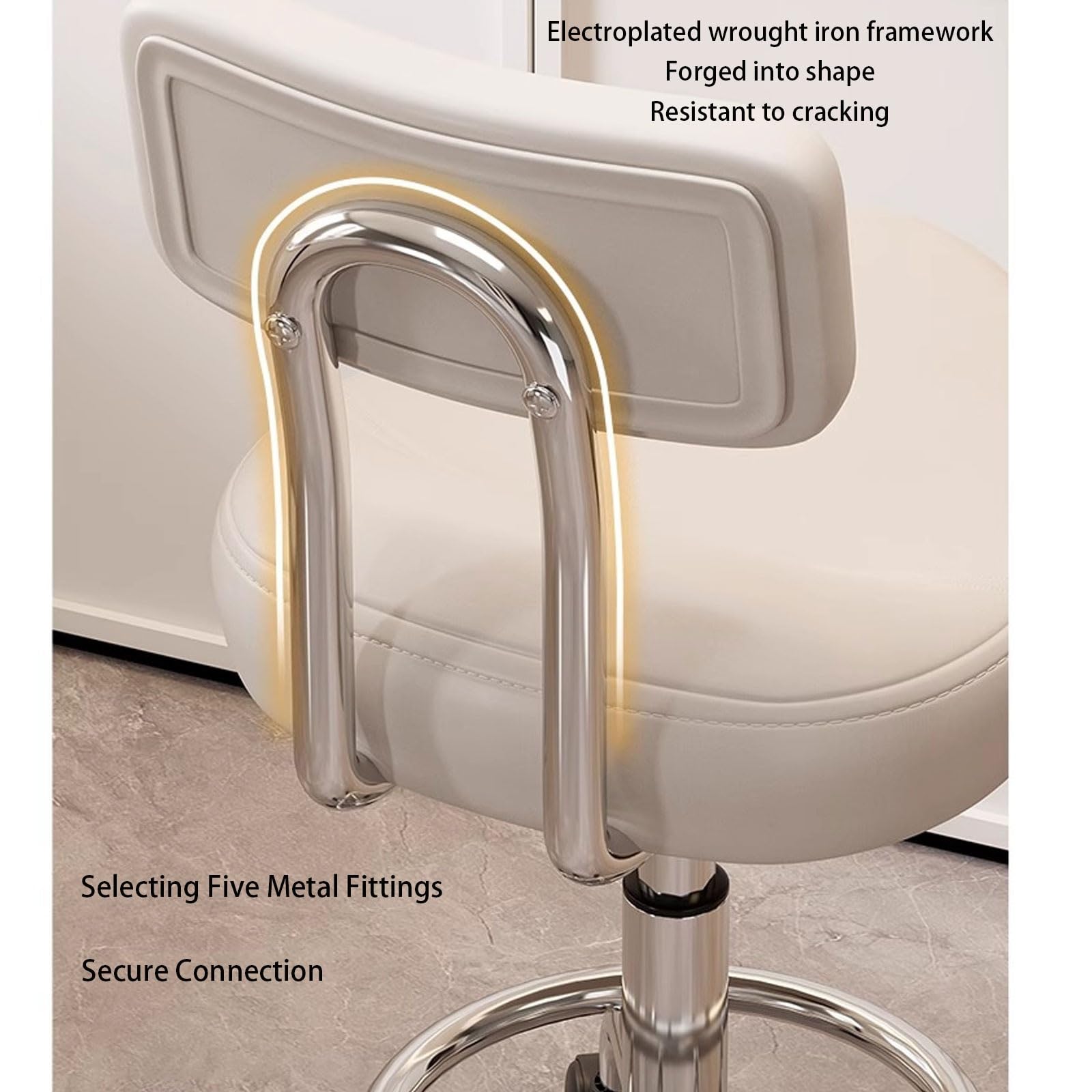 Drehhocker Mit Rückenlehne Rollhocker Höhenverstellbar Werkstatthocker Mit Rollen Ergonomischer Verdickter PU-Leder-Drehsattelstuhl Für Salon Spa Massage Klinik(Gray)