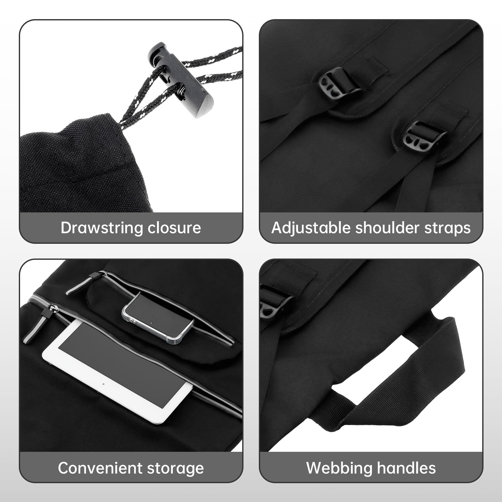 Sac de skateboard surdimensionné avec cordon de serrage réglable, sac à dos de skateboard de 101,6 cm, tissu Oxford avec fermeture éclair lumineuse, bretelles rembourrées réglables et poches