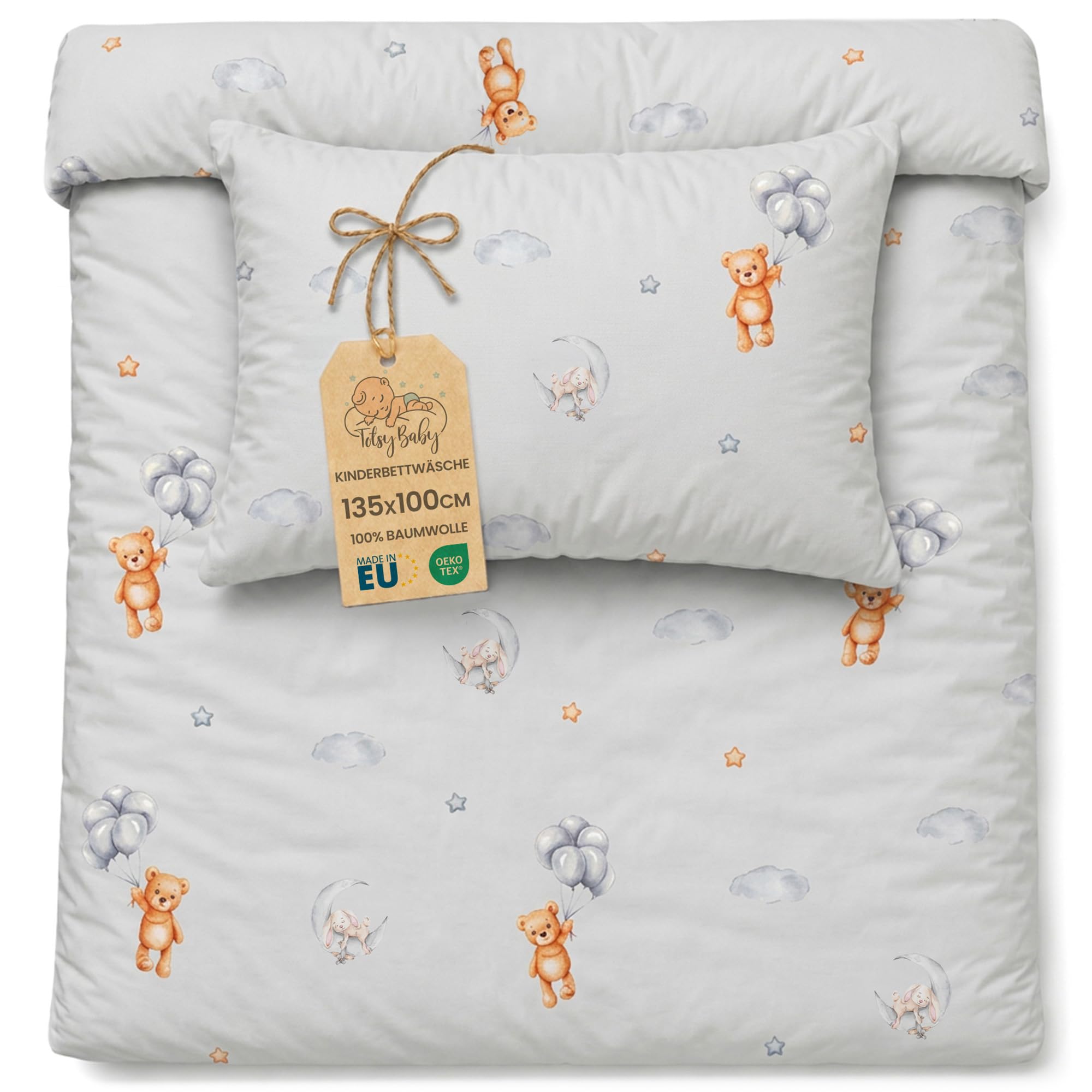 Totsy Baby Cot bed duvet cover set 100x135 cm - Cotton toddler quilt covers for girl and boy Set Comforter cover 100 x 135 cm and pillowcase 60 x 40 cm Oeko-Tex