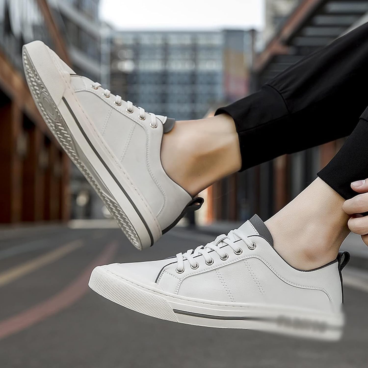 紳士靴 カジュアルフラットシューズ夏のレースアップフラットトレーナーファッションシューズメンズシューズホワイトスニーカー男性(Siz