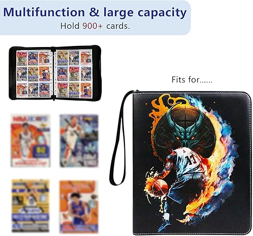Miniatura 4 de Carpeta de tarjetas de baloncesto con 9 bolsillos para 900 tarjetas con 50 fundas extraíbles, carpeta de tarjetas intercambiables, carpeta de