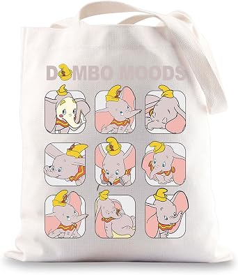 BWWKTOP Elephant Dumbo Tote Bag Dumbo Cartoon Inspired Gift Flying Elephant Dumbo Moods Shoulder Bag Bag For Movie Fans Elephant Moods Tote