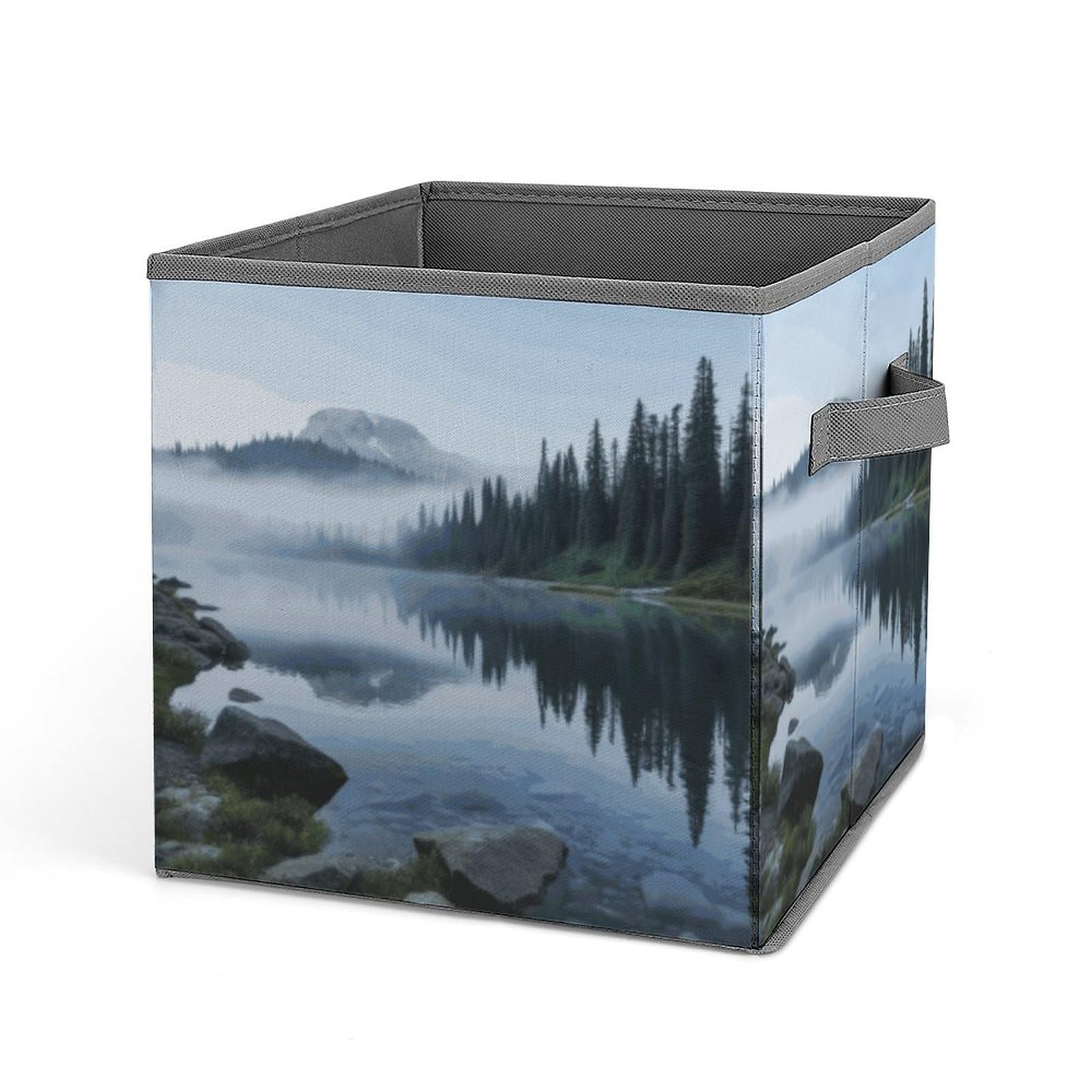 JTREHY Foggy Lake by Mount Rainier Storage Bins Sturdy Large Capacity Folding Sorting Boxes Convenient Stable Storage Box Collapsible Fabric Storages Cubes Organizer with Handles
