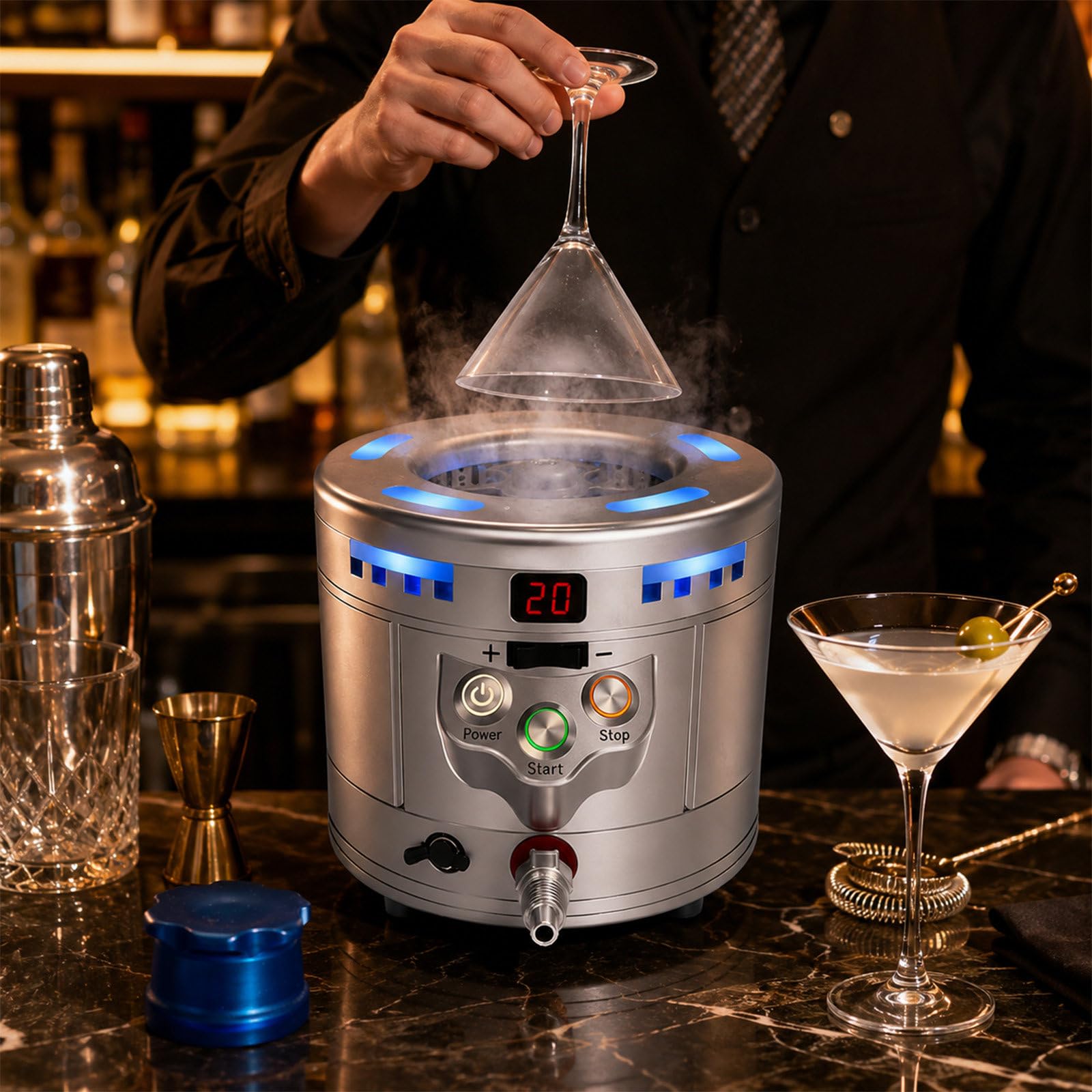 agreilduite 2 In 1 Dry Ice Maker And Glass Chiller, 12s Quick Dry Ice Making 8s Instant Cup Froster, On-Demand Dry Ice Production, Portable Commercial Chiller For Beer Wine Cocktails Seafood Desserts