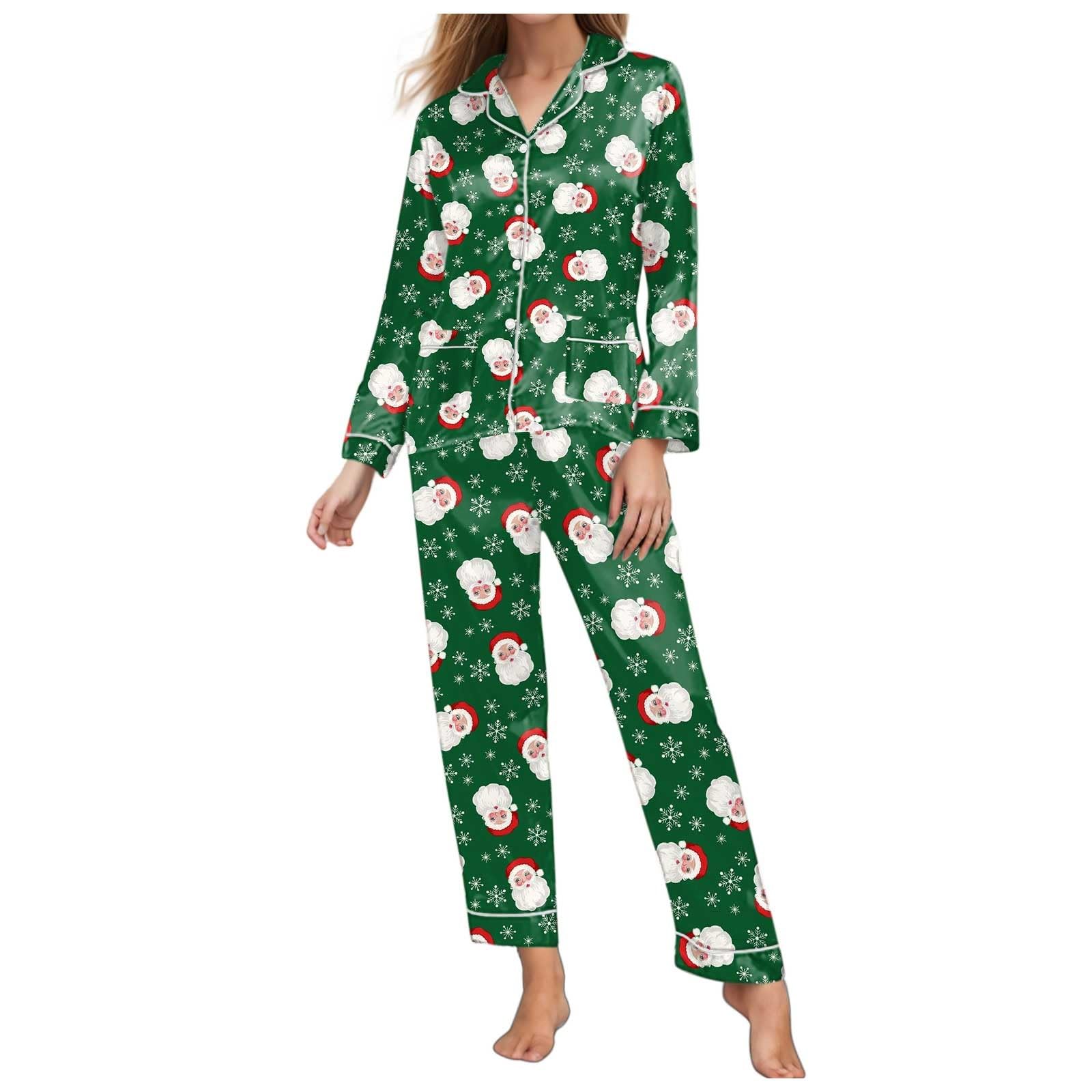 Damen-Schlafanzug, Weihnachts-Pyjama, Lange Hose, Nachtwäsche-Set, weich, bequem, Nachtwäsche mit V-Ausschnitt, Loungewear, süßer Zweiteiliger Pyjama