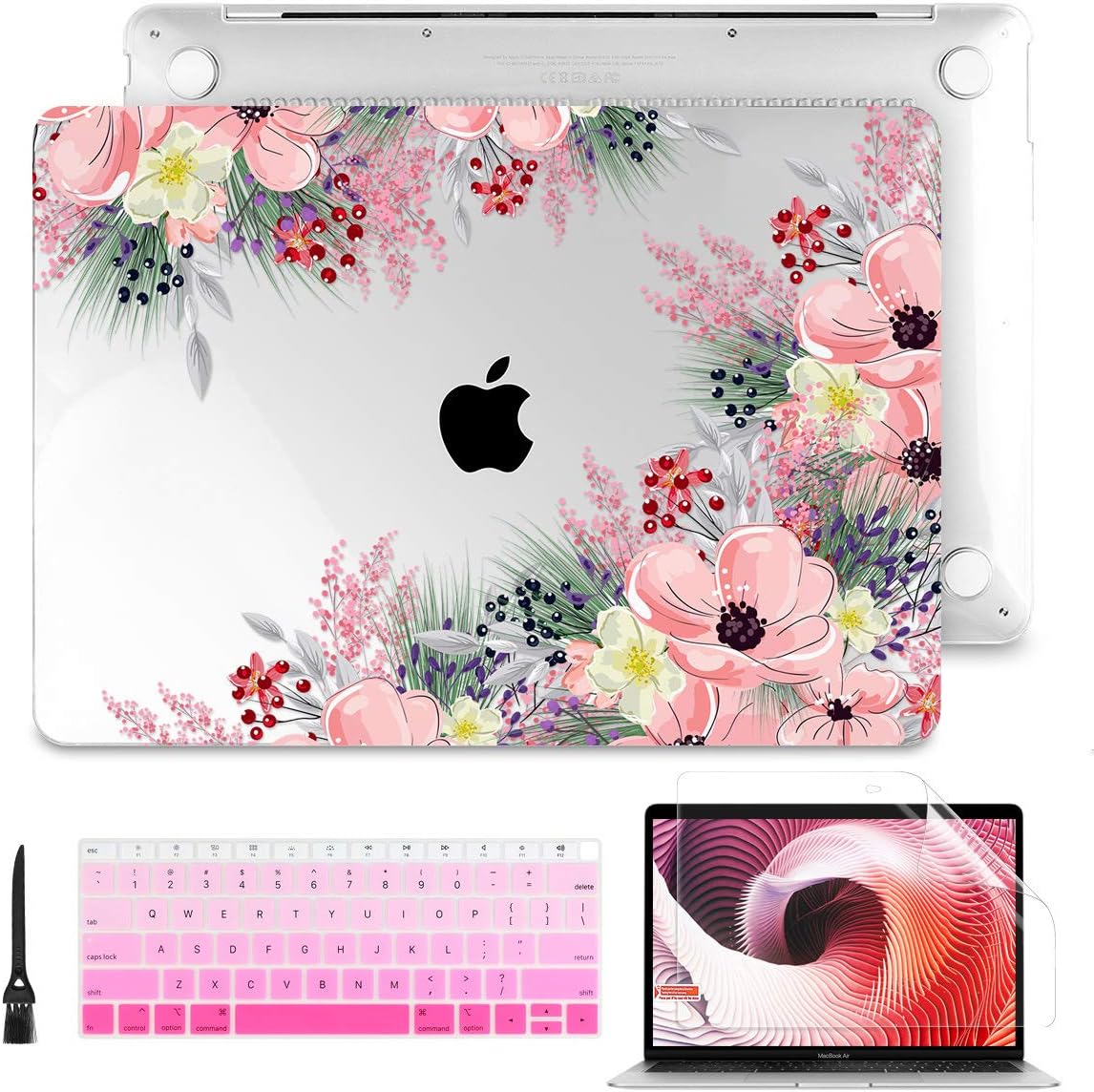 Batianda MacBook Pro 13 inch Case 2019 2018 2017 2016 Clear Hard Shell Keyboard Cover Screen Protector Clean Brush for New Mac Pro 13.3'' w/Without Touch Bar A2159 A1989 A1706 A1708,Beautiful Floral