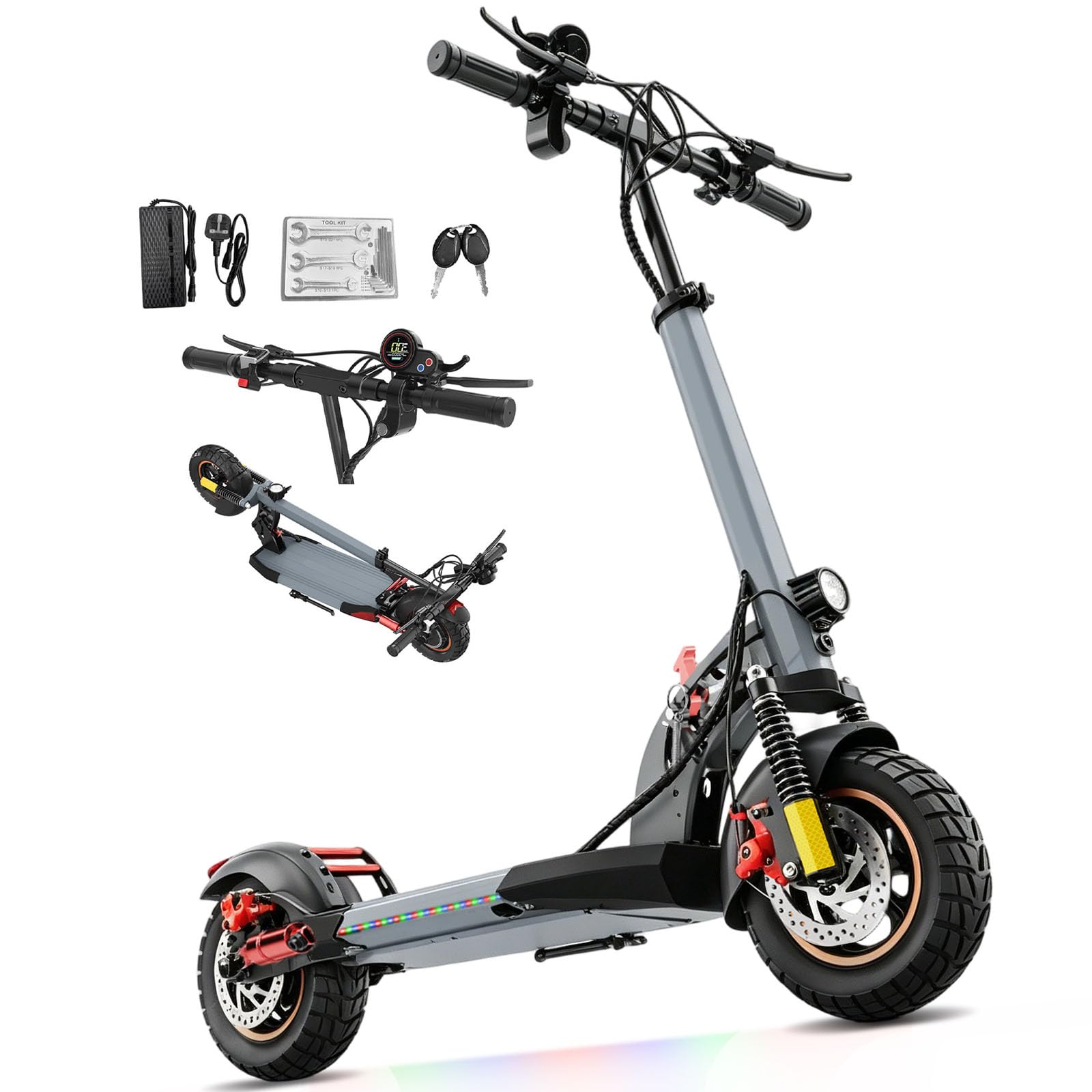 10 Pollici Monopattino Elettrico Pieghevole Adulto Scooter - fuoristrada monopattino elettrico,Batteria 48V 12.5Ah 30-45KM di Autonomia, Carico Massimo 120KG monopattino elettrico adulti