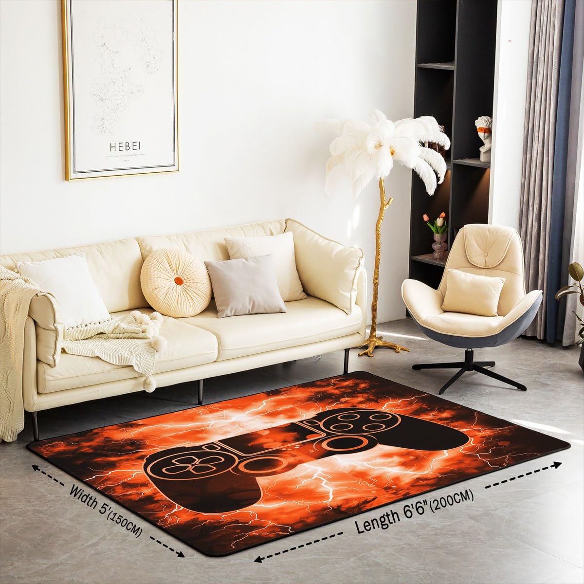 Loussiesd Zestaw mat podłogowych do gier dla dzieci, chłopców, konsola do gier wideo, salon, dywanik 150 x 200 cm, gra, gracz, gracz, kontroler, wycieraczki, mata podłogowa dla chłopców i dziewcząt