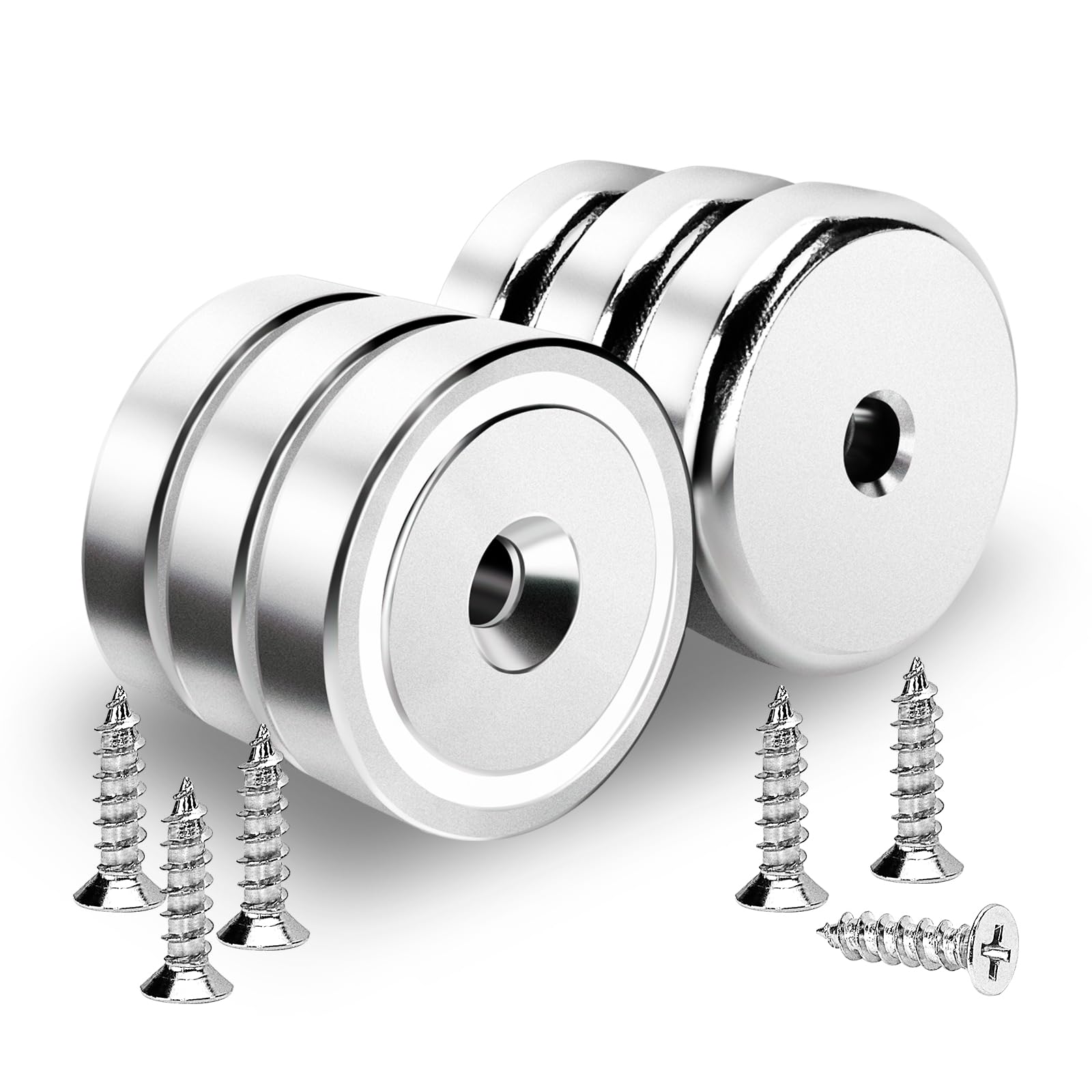 UCINNOVATE Strong Neodymium Round Base Cup Magnet 95 lbs Holding Force, 1.26 inch Round Rare Earth Pot Magnets with Screws for Home Kitchen Workplace