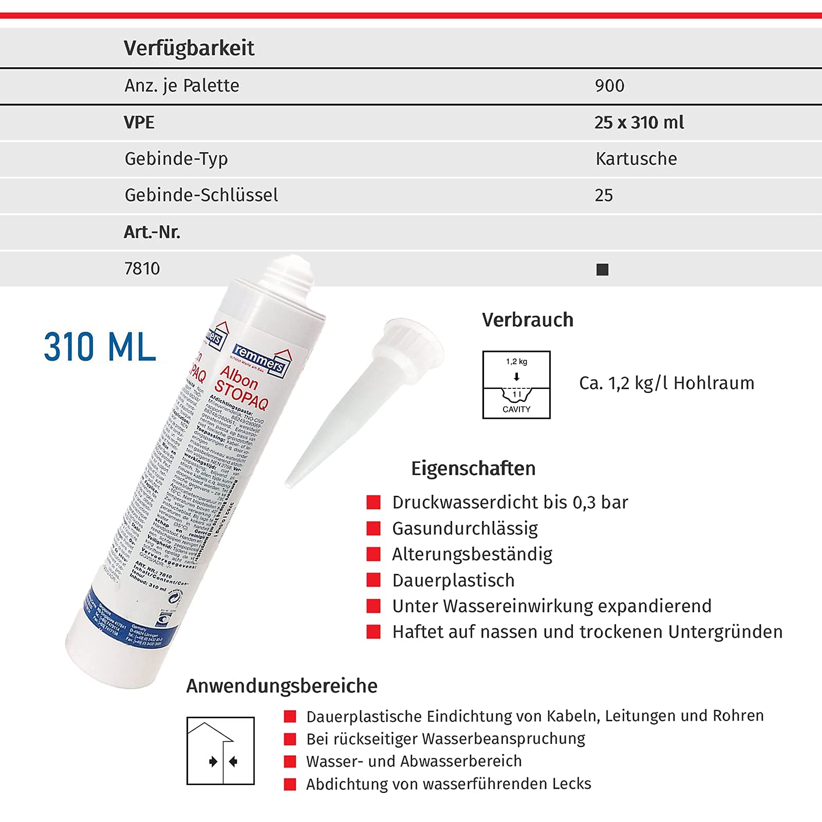 Remmers Stopaq, Silikon Dichtmasse, Wasserfest, Flüssigkeit, 310ml
