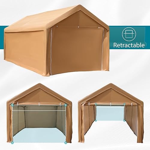 Miniatura 5 de PHI VILLA Tienda de campaña resistente de 10 x 20 pies con paredes laterales y puertas extraíbles, refugio de barco de almacenamiento de garaje con