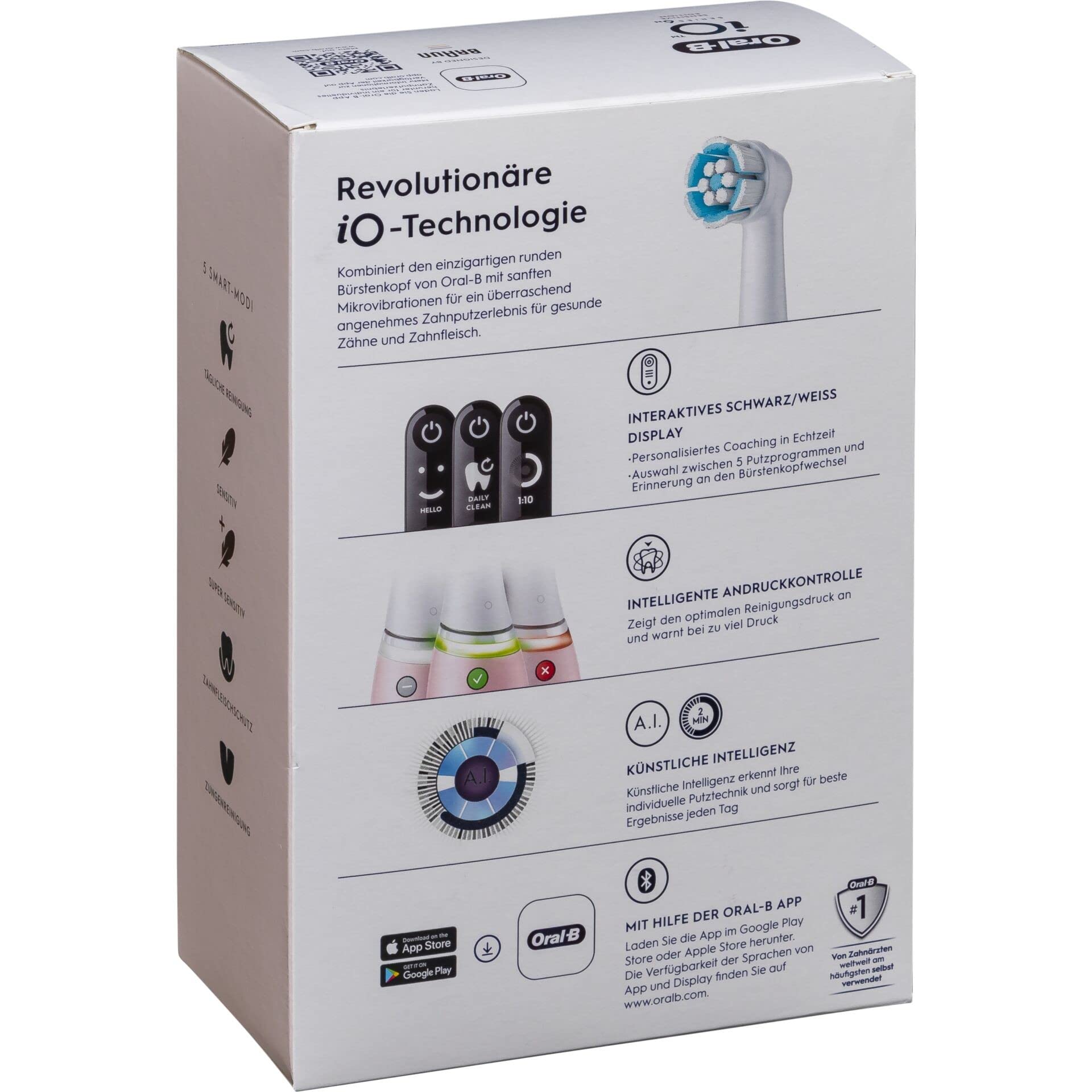 Oral-B iO 6 Sensitive Edition Brosse à dents Electric Toothbrush, Technologie magnétique, 2 brosses, 5 modes de brossage pour soins dentaires, affichage et étui de voyage, conçu par marron, sable rose