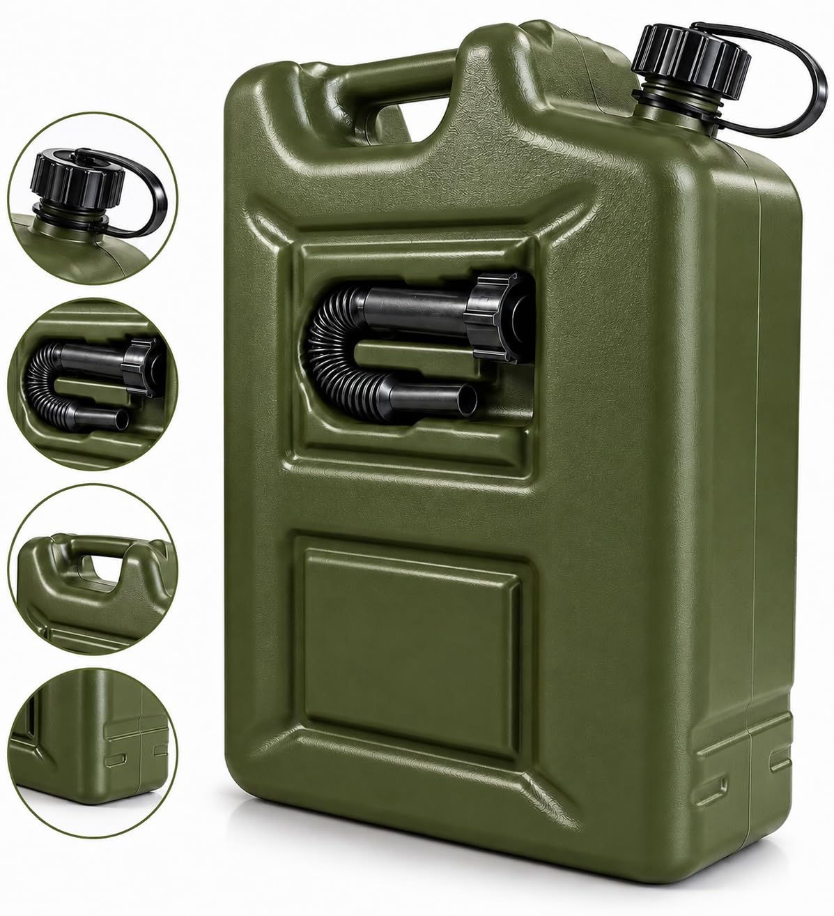 4x Benzinkanister 20L OLIVGRÜN Kunststoff Dieselkanister Reservekanister Kraftstoffkanister 20 Liter Kanister, Wasserkanister für Benzin Diesel Wasser AdBlue, 20-Liter-Kanister Ausgießer Petrol Can, A
