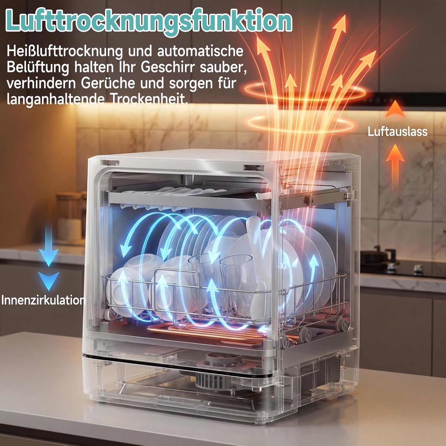 Mini-Geschirrspüler, Tischgeschirrspüler für 8 Maßgedecke, 6 Spülprogramme