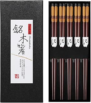 HuaLan Japanese Natural Wood Chopstick Set Reusable Classic Style Chopsticks Non-slip Design Chop Sticks 5 Pairs Gift Set