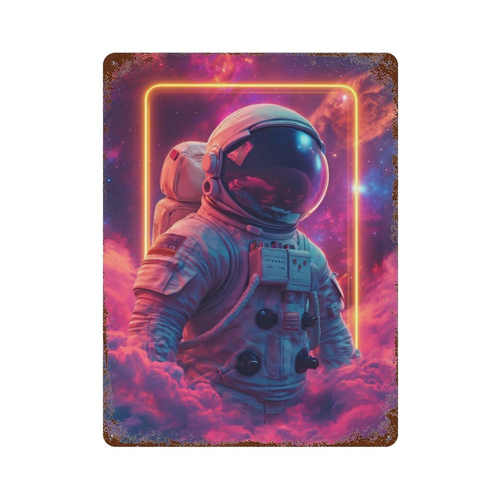 Astronaut Neon Space Rusty Metal Tin Sign 15.7"x11.8", for Basement, Hobby Room And Garage Decor, Retro Wall Decor