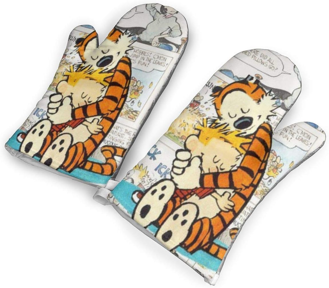 Hope Tree Fashion Custom Calvin and Hobbes Oven Mitts Cotton Quilting Lining, Oven Gloves and Pot Holders Kitchen Set for BBQ Cooking Baking, Grilling, Barbecue,