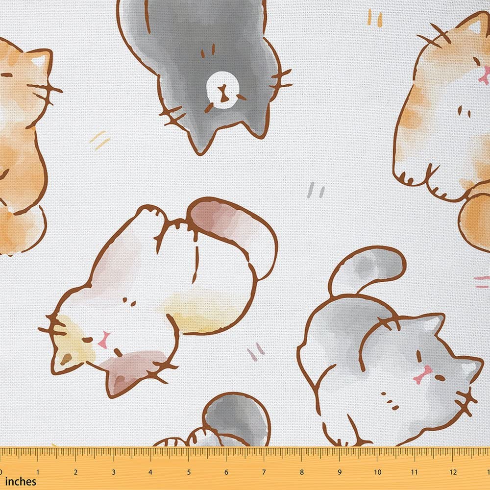 Cat Fabric by The Yard Cartoon Watercolor Little Cats Theme Upholstery Fabric for Chairs and Home DIY Projects Gift for Cat Lovers Cute Decorative Waterproof Outdoor Fabric 5 Yards (L460*W150cm)