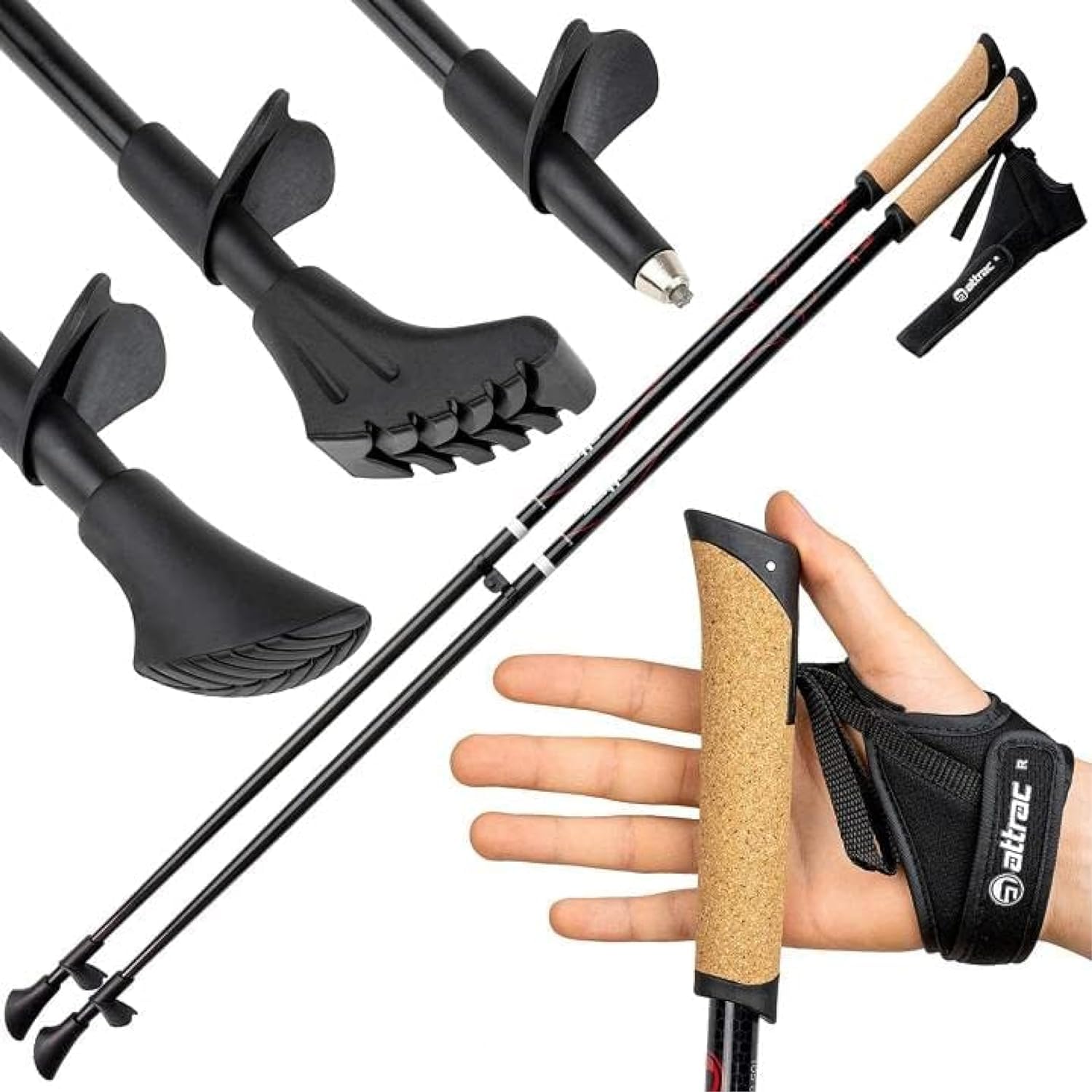 ATTRAC- Bâtons de Marche Nordique Ultra légère 99% de Carbone avec dragonnes réglables et détachables/Attention: l'applicationsur Smartphone est appliqué Seulement en Allemagne/Taille (110cm)