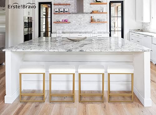 Miniatura 32 de Juego de 4 taburetes de bar marrones para encimera de cocina, taburetes de bar modernos sin espalda de 24 pulgadas, taburetes de bar industriales