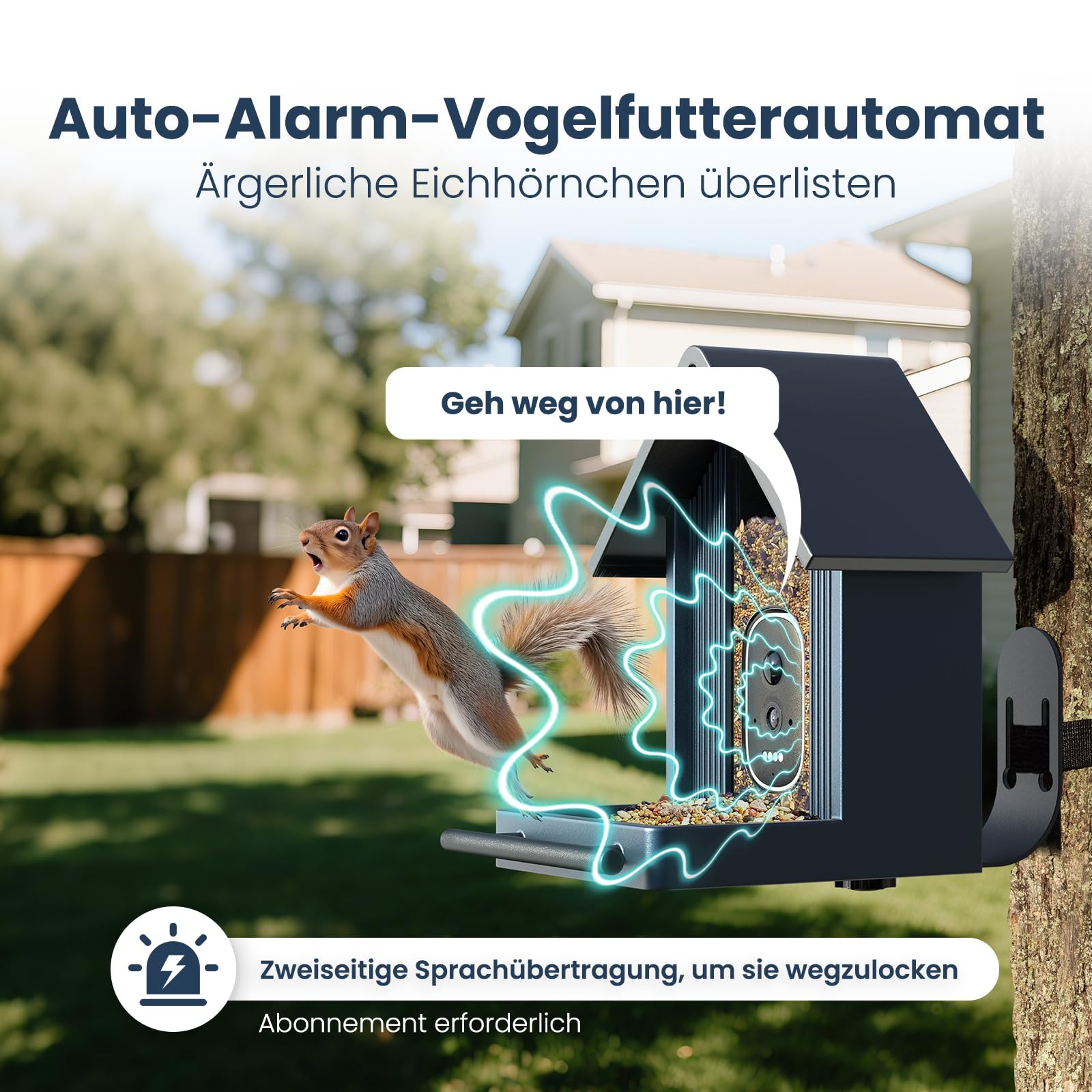 Intelligenter vogelhaus mit Kamera, 2,5K-UHD-Kamera, solarbetrieben, präzise KI-Erkennung, sofortige Benachrichtigungen und Videoaufzeichnung, wasserdicht nach IP66 für den Außenbereich, Metal Blau