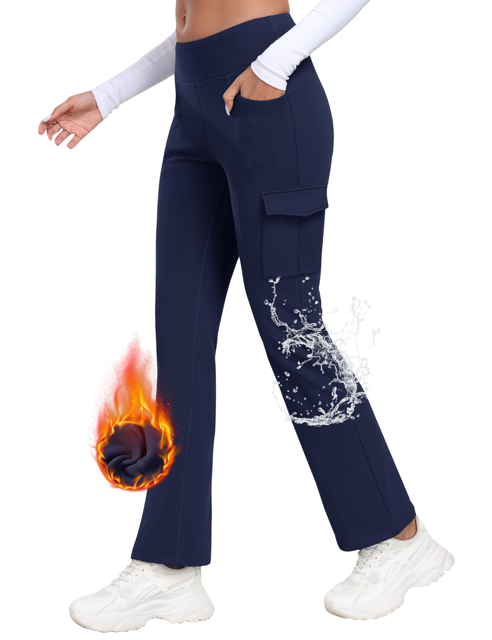 MoFiz Damen Outdoorhose Stretch Wasserdicht Sporthose Hohe Taille Fleece Warme Flare Yogahosen for Workout Arbeit