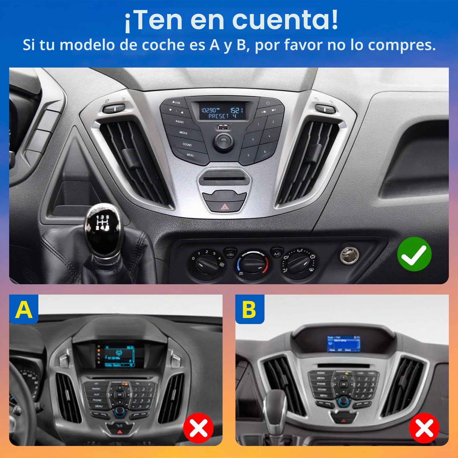 Radio de 4 + 64G para Ford Transit Custom 2013-2017 - Android 13 Carplay inalámbrico y Android Auto - Pantalla táctil de 9 Pulgadas con DSP WiFi GPS + Cámara de visión Trasera AHD y micrófono