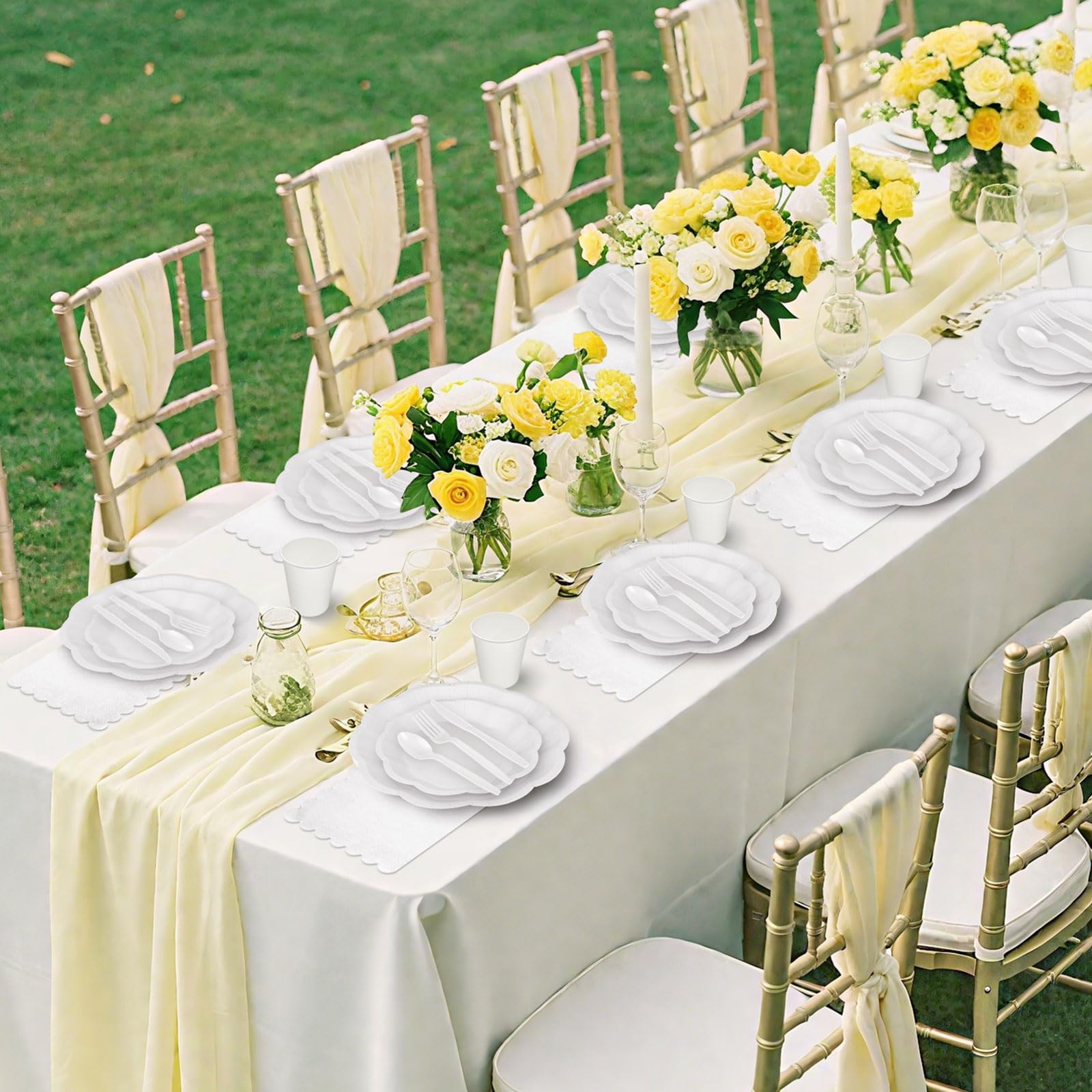 White Party Plates & Napkins - Serves 25 Guests -6