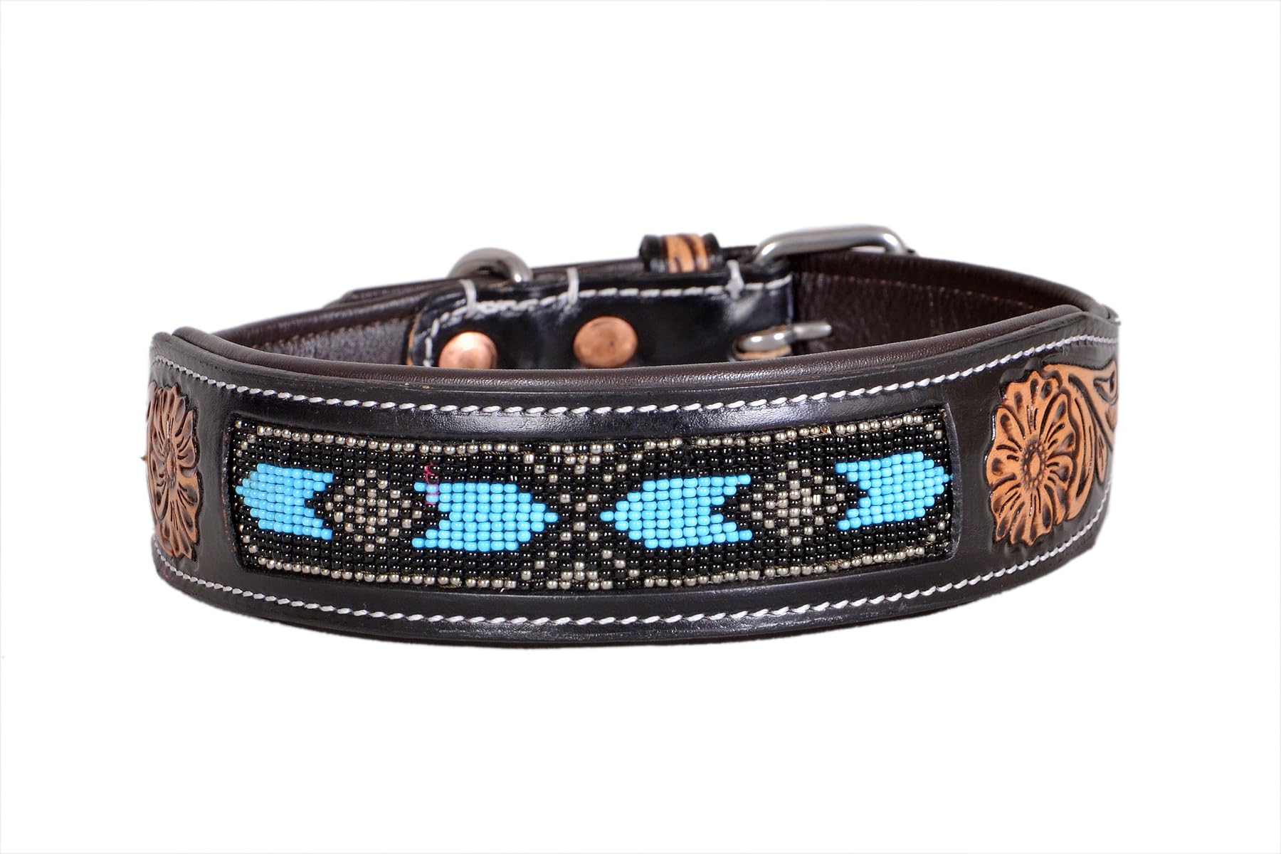 10IS015-S Hundehalsband, Leder, klein, Western-Stil, strapazierfähig, handgedreht, verstellbar, mit Perlen und gepolstert, weich für Welpen und große Hunde