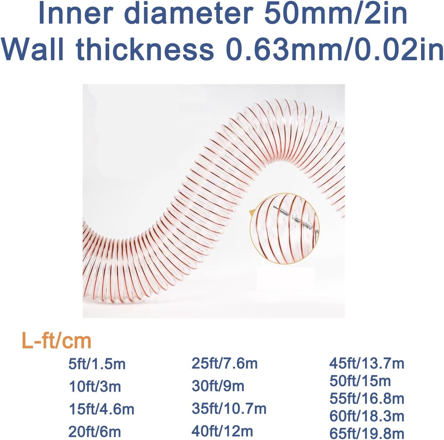 Industrial Vacuum Hose, Transparent Steel Wire Flexible Hose, Resistant to High and Low Temperatures, Excellent Stability, Primarily Used for Engraving Machines