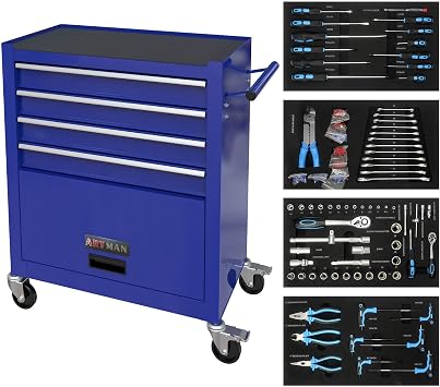 Tool Chest with 233 Pcs Tool Sets, 4-Drawer Blue Tool Cabinet - Rolling Tool Cart On Wheels for Mechanics Heavy-Duty Metal Tool Box Storage Cabinets for Garage Blue