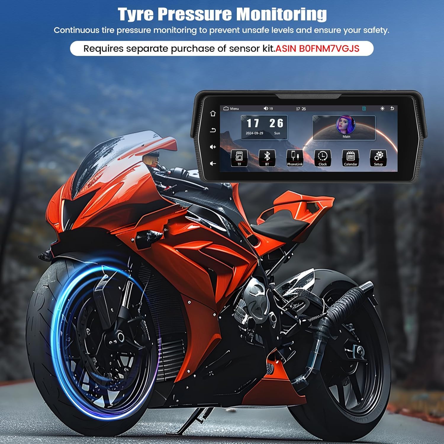 CAMECHO [Bezprzewodowy CarPlay] Pionowy 5-calowy ekran motocyklowy IPS HD bezprzewodowy CarPlay i Android Auto IP68 z Bluetooth uniwersalny monitor motocyklowy z regulacją EQ