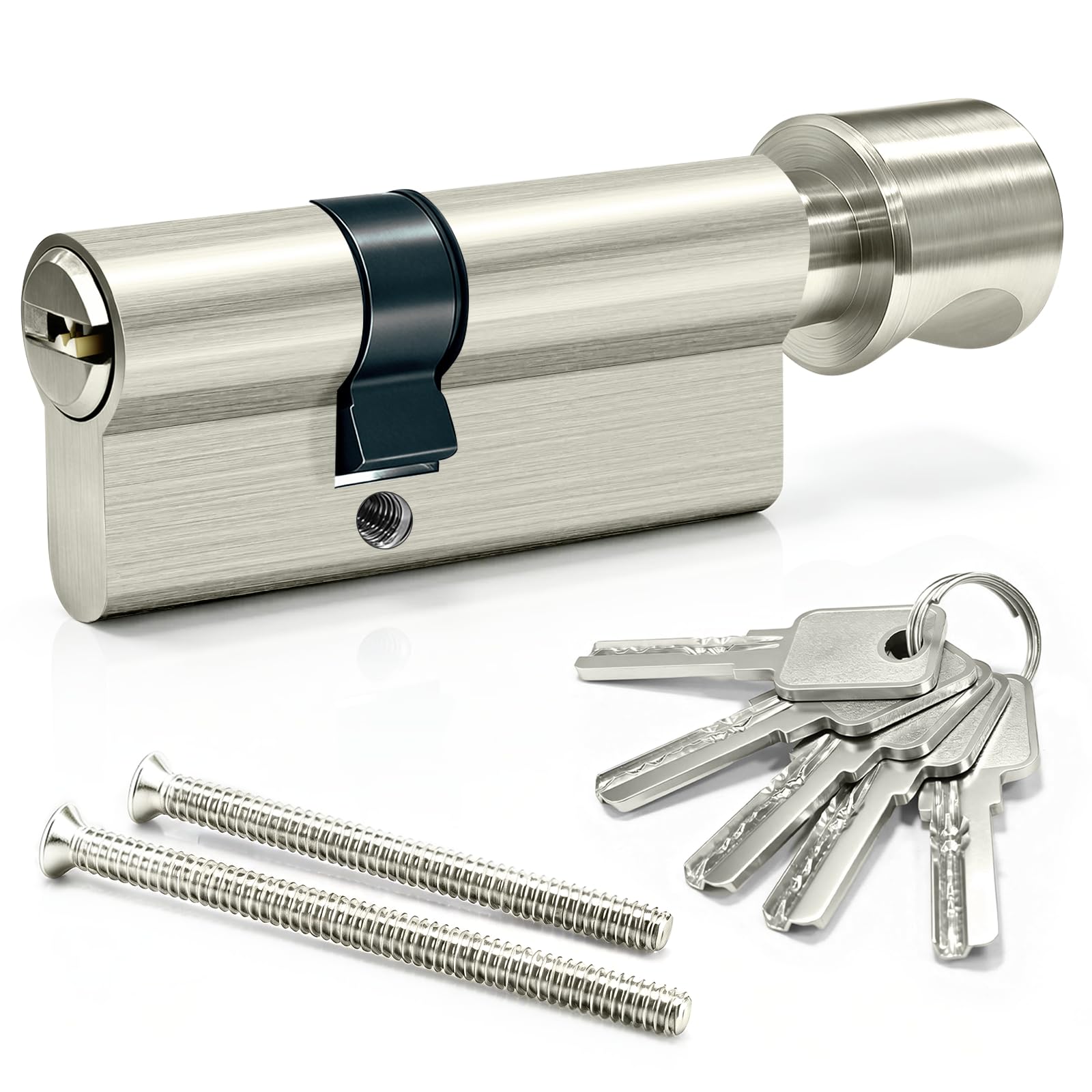MANICAF Cilindro de cierre de 30/40 mm con pomo de 70 mm, cilindro de perfil para puerta de casa y apartamento, cerradura de cilindro, 5 llaves y tornillos de fijación