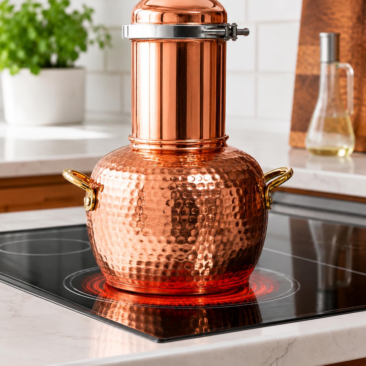 Kit de alambique de cobre de 2 litros con termómetro, equipo de destilación para whisky y aceites esenciales