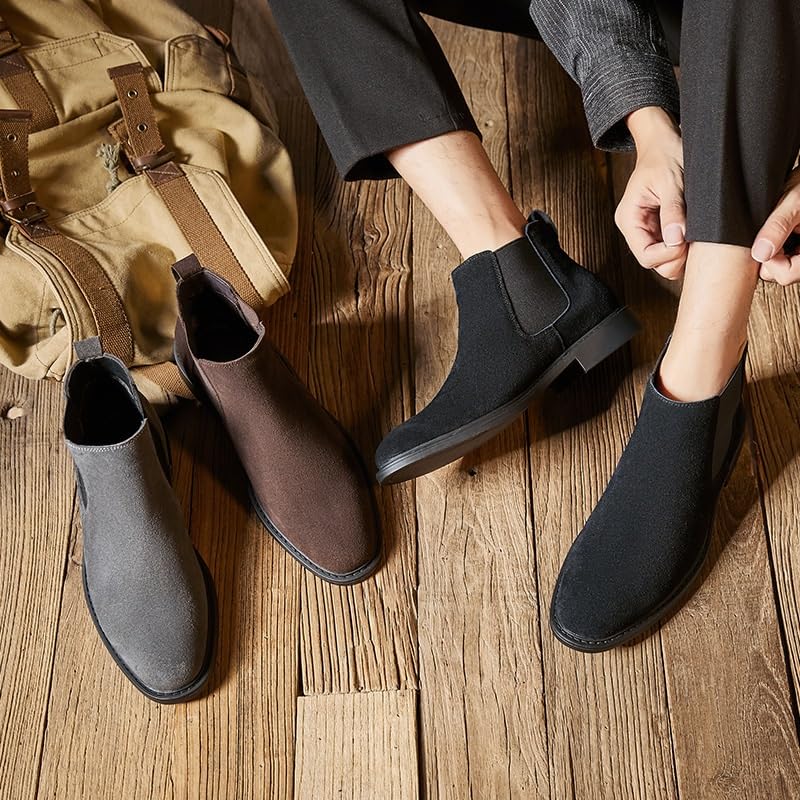 Men's Slip On Oxford Dress Shoes Men Casual Boots Shoe Chelsea Leather Formal Man Fashion Brown Wedding Pointed(9.5)2