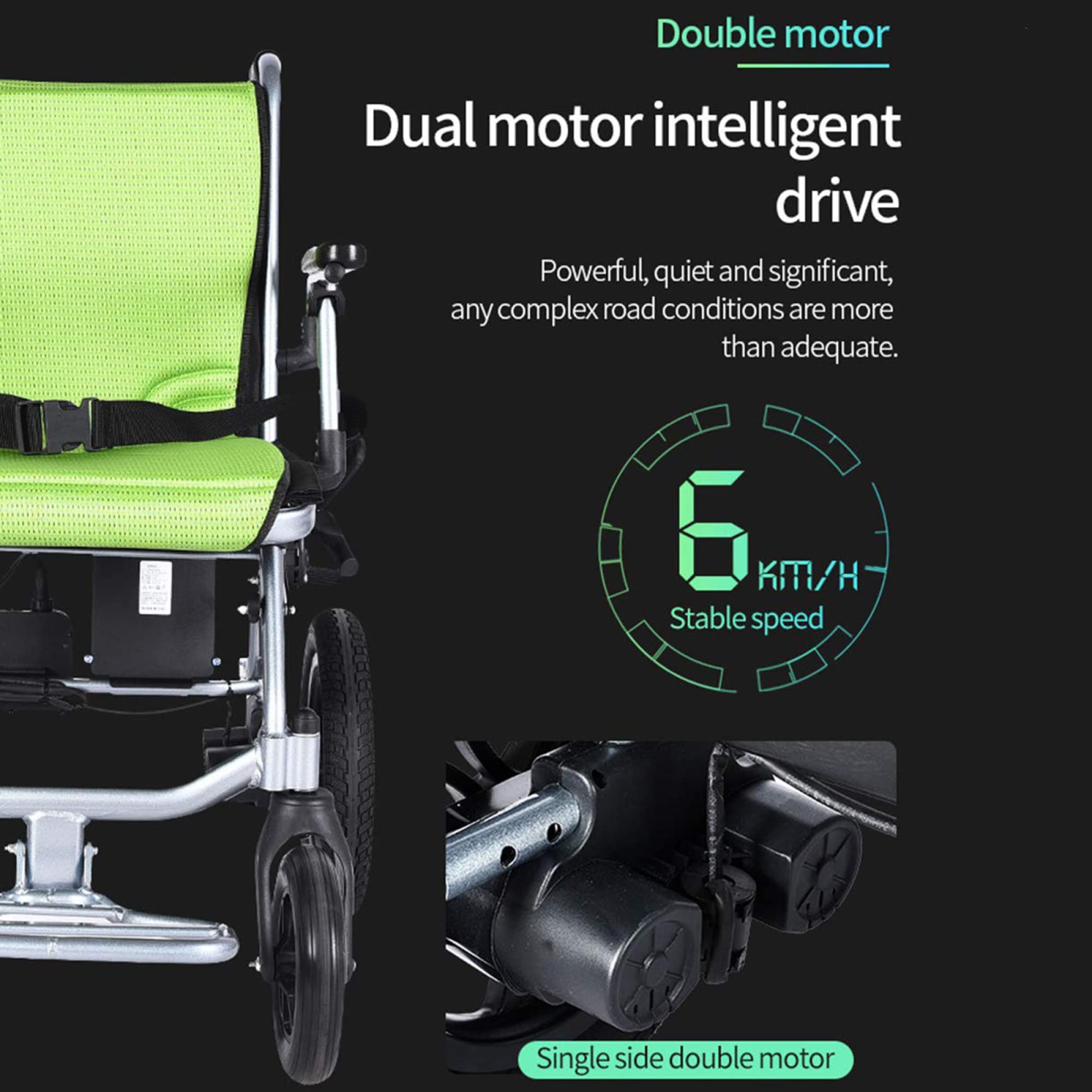 Sedie a rotelle elettriche per Adulti, Sedia a rotelle Leggera Pieghevole Sedia a rotelle elettrica a Doppio Motore per Tutti i Terreni per Anziani disabili