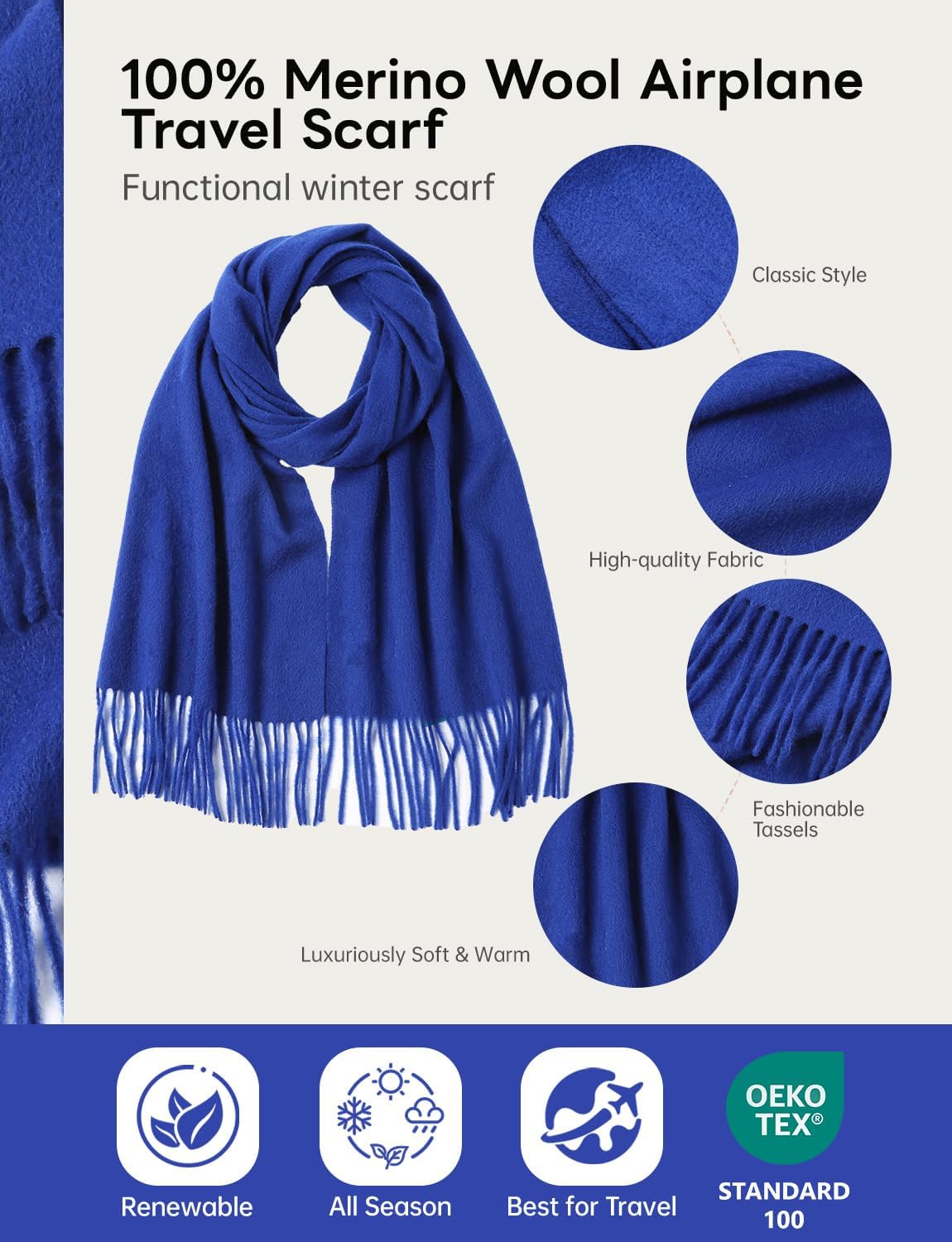 100% Merino Wool Winter Scarf for Women Cashmere Pashmina Soft Luxury Warm Shawl Wraps Stole Valentine's Gift - Image 2